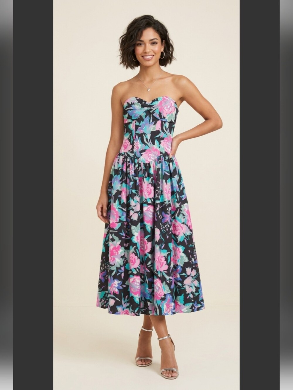 LAURA ASHLEY | Vintage Strapless Corset Dress Floral Spanish Waist Sz 6